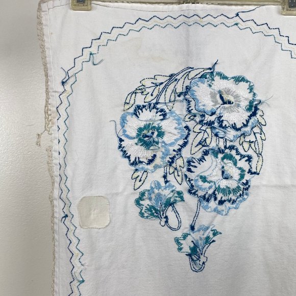 Vintage Shades of Blue Embroidered Table Runner 13" X 37" - Picture 8 of 12